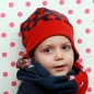 Preview: FARBGEWITTER Jungen Zipfelmütze Fleece-Mütze mit STERNE in blau-rot