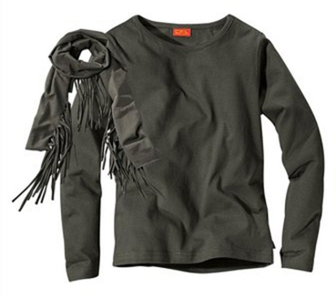 COLORS FOR LIFE Mädchen Langarm-Shirt mit Fransen-Schal in khaki braun