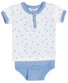 Jungen Baby Body-Shirt Kurzarm Organic Cotton MINI STAR in weiss-blau