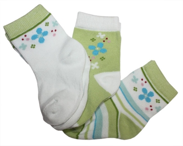 EBI + EBI 3er Pack Mädchen Socken Flowerpoint grün