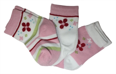 EBI + EBI 3er Pack Mädchen Socken Flowerpoint rosa