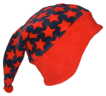 FARBGEWITTER Jungen Zipfelmütze Fleece-Mütze mit STERNE in blau-rot