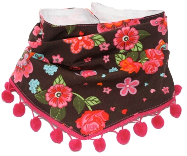 FARBGEWITTER Mädchen Halstuch Pali-Tuch mit Bommeln HERBSTBLUMEN in pink-braun