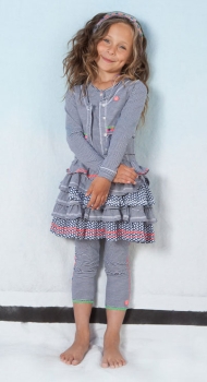 MIM-PI Mädchen Kleid YOGA mit Streifen- und Punkte-Volants in dunkelblau