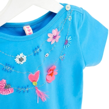 MIM-PI Mädchen Kurzarm-Shirt CANDY FLOSS mit Stickerei in blau