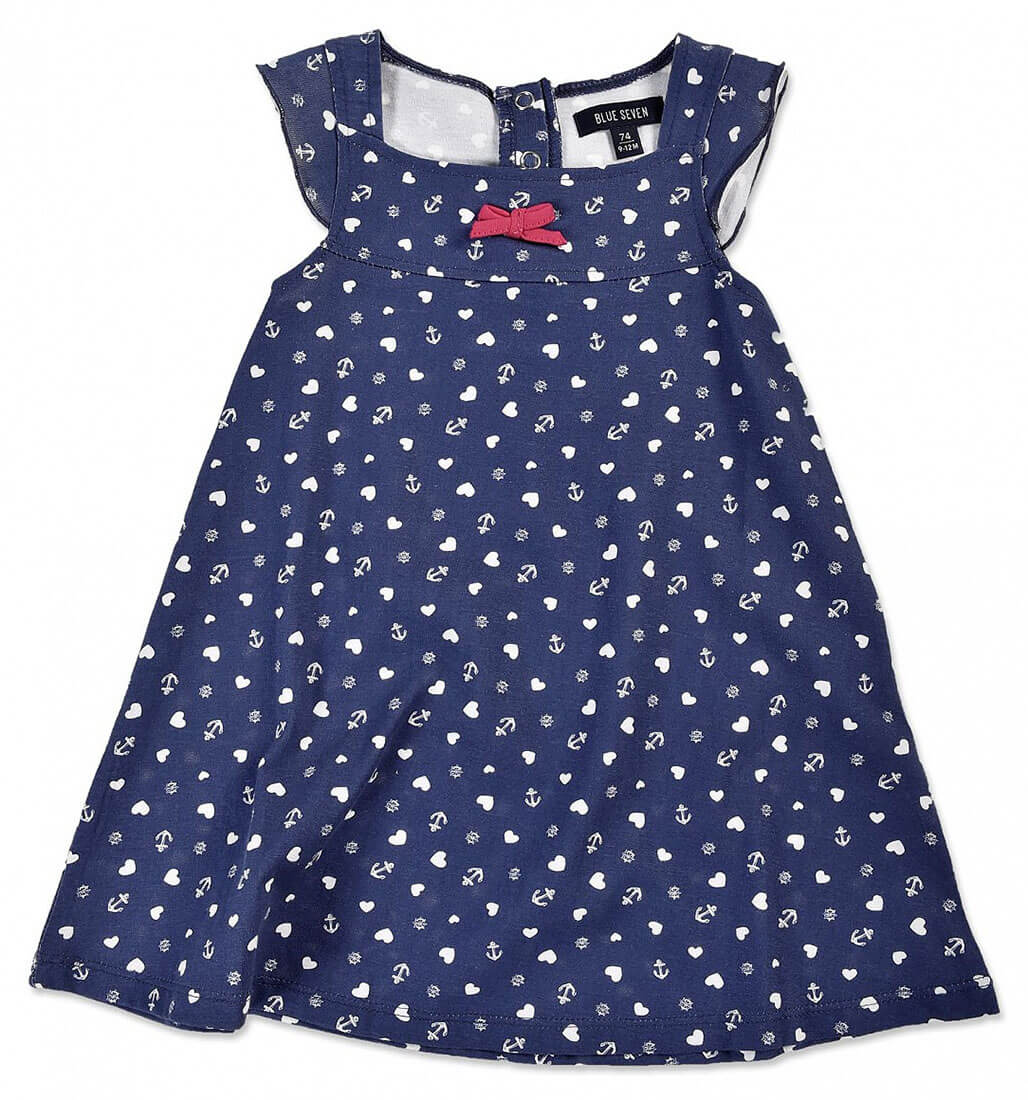 BLUE SEVEN Kids Kleid Sommerkleid Blüten blau Satinband 734058 NEU 