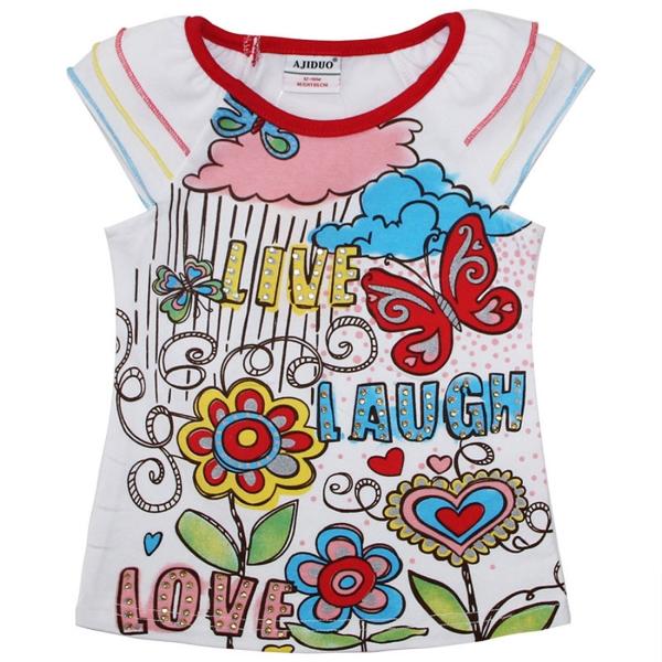 AJIDUO Mädchen T-Shirt LIVE LAUGH LOVE mit Strass-Steinen in weiss