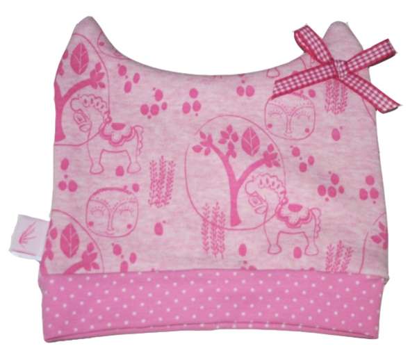 FARBGEWITTER Baby Mädchen Fleece-Mütze SCHAUKELPFERD in rosa