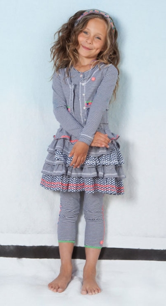 MIM-PI Mädchen Kleid YOGA mit Streifen- und Punkte-Volants in dunkelblau