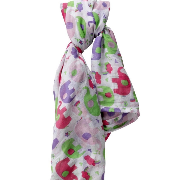 PICCALILLY Pucktuch Swaddle PINK ELEPHANT 120x120 cm